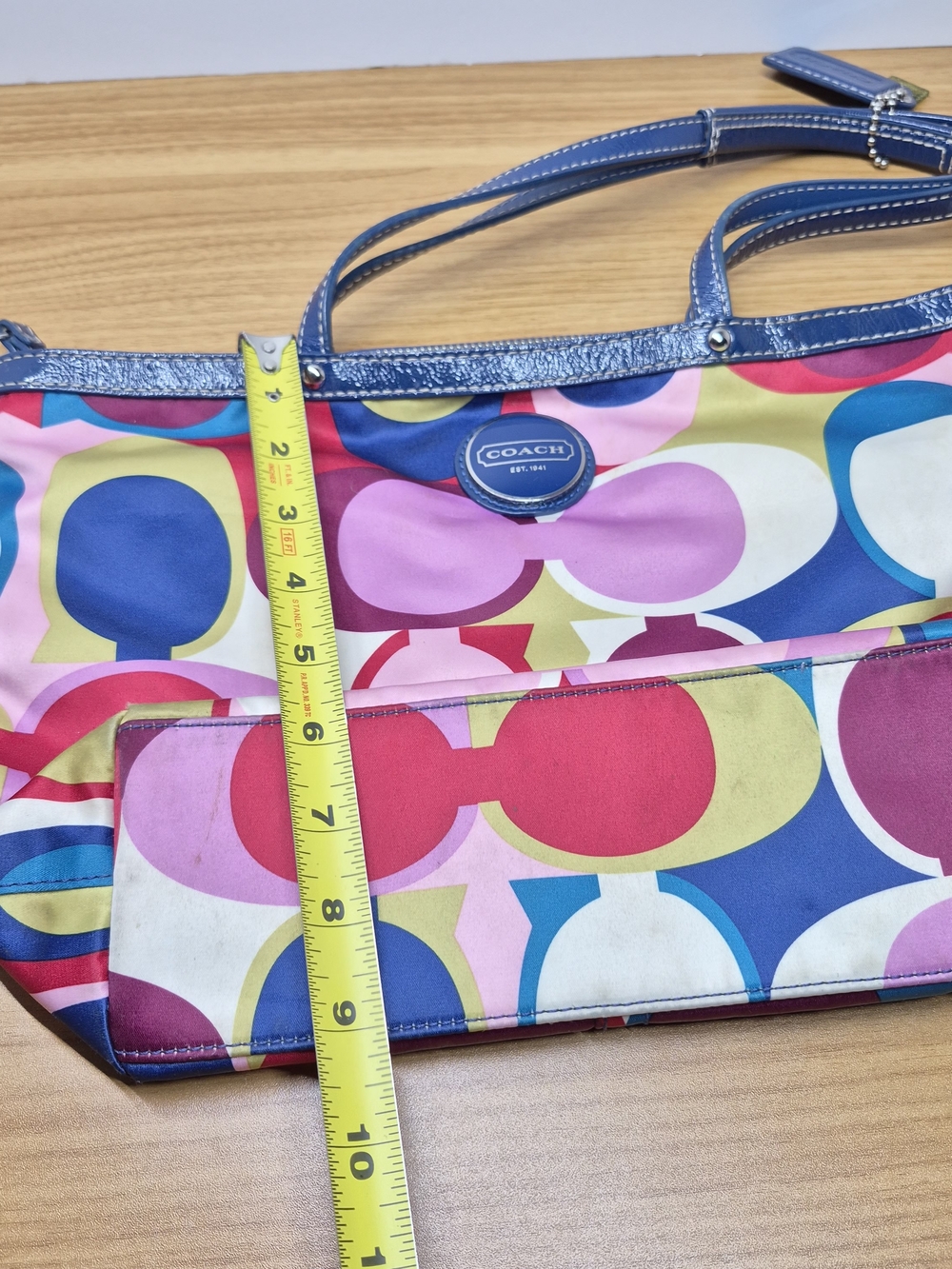 Coach Multicolor Signature Circle Satin Tote - Blue Trim - Picture 15 of 15